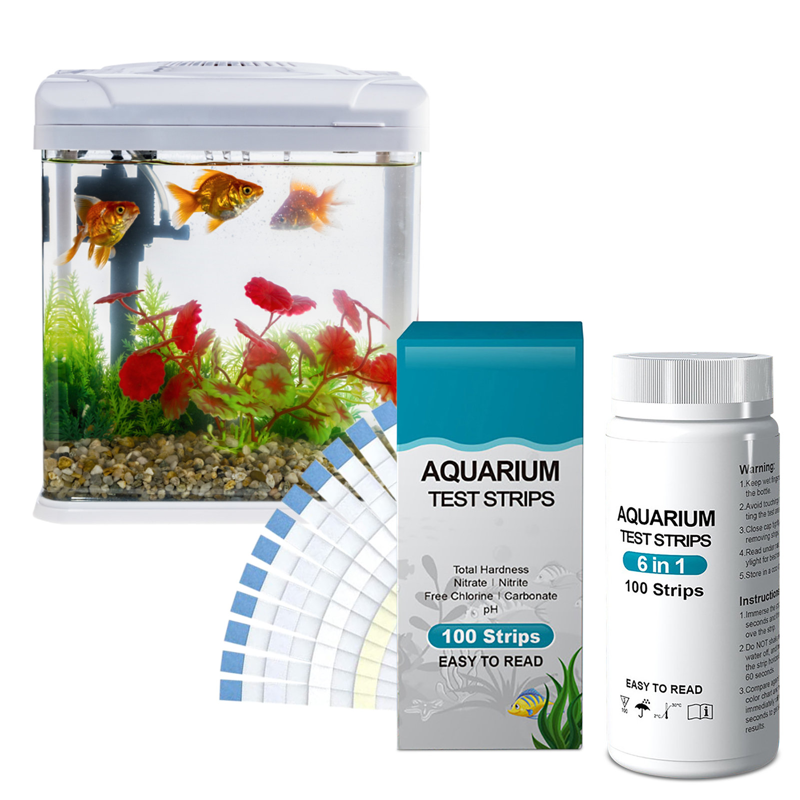 Aquarium Fish Pond - 100pcs 6-in-1 Water Quality Test Strips
