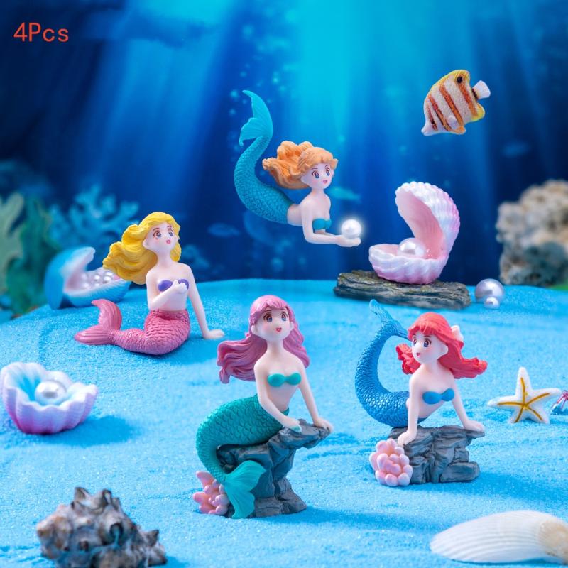 Aquarium Fish Only - 4Pcs Plastic Fish Tank Little Mermaid