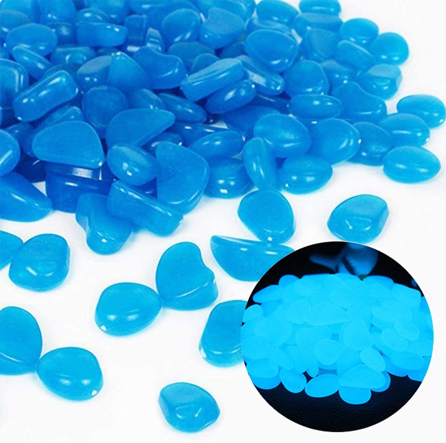 Aquarium Fish Bowl - Fish Tank Rocks Glow Blue Pebbles